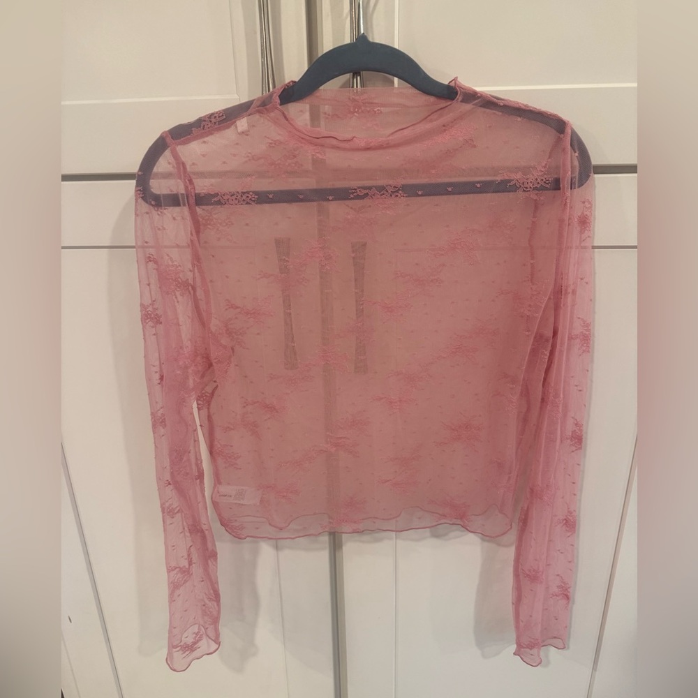 Sheer Pink Aerie Lace Long Sleeve Top size Large